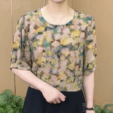 批发<b class='q'>夏</b>季新款女时尚洋气圆领衬衫气质T恤小衫减龄百搭短袖上衣妈妈装