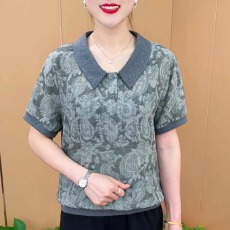 批发原版面料 女士短袖新款妈妈中年宽松高档小衫中年人女士t恤短袖