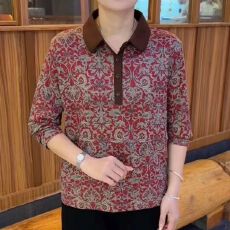 批发原版秋季新款时尚洋气拼接翻领复古花小衫遮肉显瘦气质长袖上衣