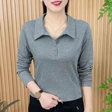 批发POLO衫长袖T恤女宽松大码<b class='q'>妈妈</b>装春季2024新款体恤显瘦上衣<b class='q'>打底衫</b>