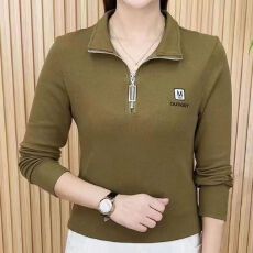 批发高档女装<b class='q'>春</b>秋新款休闲女士长袖套头拉链立领遮肉时尚减龄百搭卫衣