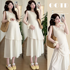 批发实拍 <b class='q'>孕妇装</b>法式镂空显瘦假两件连衣裙