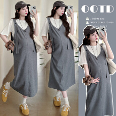 实拍 孕妇装夏季百搭短袖T恤加背带薄款卫衣裙两件套