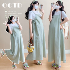 批发<b class='q'>实拍</b> <b class='q'>孕妇装</b>夏季活力减龄潮流显瘦吊带裙加白色体恤套装