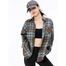 批发美式复古<b class='q'>格子</b>长袖<b class='q'>衬衫</b>女春秋宽松设计感法式别致防晒开衫<b class='q'>衬衣</b>外套