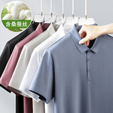 批发派丹图高级感桑蚕丝短袖polo衫男冰丝<b class='q'>t</b><b class='q'>恤</b>翻领商务半袖<b class='q'>保罗</b>