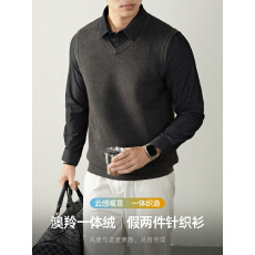 批发【澳羚一体绒】假两件<b class='q'>衬衫</b>领毛衣男商务高端加绒加厚针织衫秋冬季