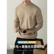 批发【羊毛蚕丝绒】远红外发热双面绒T恤男长袖打底衫秋冬季保暖高端