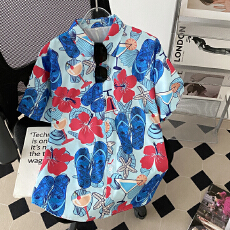 批发实价# 跨境泰国风夏威夷花<b class='q'>衬衫</b>短袖男女松弛感泼水节沙滩<b class='q'>碎花</b><b class='q'>衬衣</b>