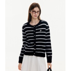 批发Azmi设计感小众<b class='q'>马海毛</b>条纹针织<b class='q'>开衫</b>外套女春秋季新款宽松显瘦毛衣