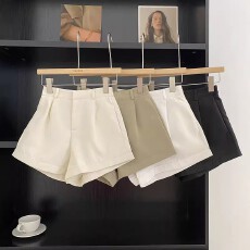 批发通勤简约卷边高腰休闲裤女2025年春秋韩版百搭显瘦外穿阔腿<b class='q'>短裤</b>潮