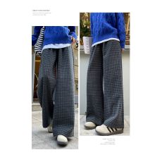 批发复古毛呢格子阔腿裤女2026秋<b class='q'>冬</b>小个子慵懒风宽松高级感垂感直筒裤