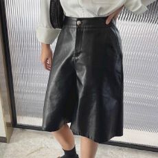 批发黑色高腰显瘦a字皮直筒<b class='q'>裤</b>女2026春季新款小个子外穿遮<b class='q'>垮</b>五分<b class='q'>裤</b>