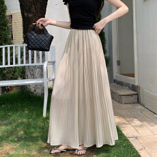 批发设计感高腰显瘦压褶半身<b class='q'>裙</b>中长<b class='q'>裙</b><b class='q'>洋气</b>时尚<b class='q'>伞</b><b class='q'>裙</b>女夏季温柔风百褶<b class='q'>裙</b>