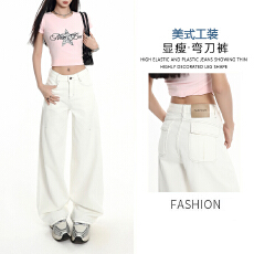 批发秋季爆款2026美式复古侧缝拉高设计宽松阔腿<b class='q'>显瘦</b>百搭弯刀<b class='q'>牛仔裤</b>女