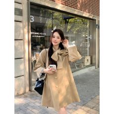 批发原版质量<b class='q'>甜美</b>法式千金风蝴蝶结风衣外套早秋小个子宽松中长款大衣