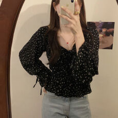 批发洋气韩版碎花上衣设计<b class='q'>衬衫</b>女夏季一字肩新款雪纺2025T恤减龄锁骨