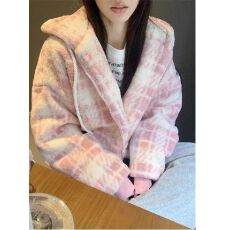 批发2025冬季韩系新款可爱宽松小香风仿羊羔毛格子卫衣男女外学生套