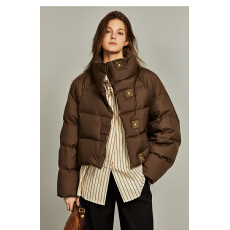 批发<b class='q'>欧美</b>短款咖色羽绒棉服女2025冬装新款<b class='q'>高端</b>时尚保暖棉衣加厚面包服