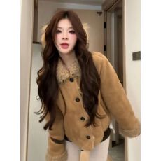 批发复古加绒加厚麂皮棉衣外套女冬季2025新款小个子翻领保暖短款<b class='q'>上衣</b>