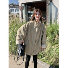 批发防水小牛津面料250克羊羔绒内里一韩系慵懒风工装派克服羊羔外套