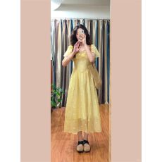 批发法式黄色小飞袖碎花<b class='q'>连衣裙</b>子女夏季2026新款收腰气质公主度假<b class='q'>长裙</b>