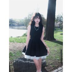 批发夏季法式网纱黑色无袖背心<b class='q'>连衣裙</b>女2026新款赫本风收腰显瘦短裙