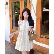 批发小个子吊带无袖<b class='q'>挂</b><b class='q'>脖</b><b class='q'>连衣裙</b>子女夏季海边度假仙女沙滩裙