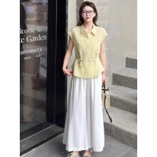 批发2026夏季新款韩版<b class='q'>时尚</b>气质百搭显瘦短袖衬衫高腰阔腿裤两件套装女