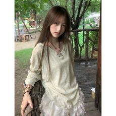 批发美式复古<b class='q'>长袖</b><b class='q'>t</b><b class='q'>恤</b>女26夏季穿搭轻薄款罩衫宽松慵懒感休闲显瘦上衣