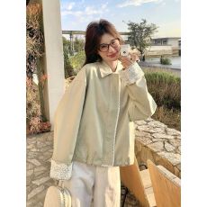 批发独特超好看<b class='q'>蕾丝</b>拼接短外套女小个子2026春季新款休闲百搭夹克上衣