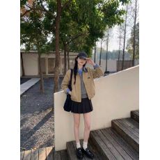 批发复古翻领短<b class='q'>外套</b>女秋季新款宽松休闲工装上衣<b class='q'>百搭</b>显瘦PU皮拼接夹克