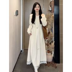 批发高级感白色法式<b class='q'>连衣裙</b>子女早秋季2026新款秋冬配大衣内搭打底长裙