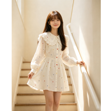 批发甜美娃娃<b class='q'>连衣裙</b>可爱设计宽松夏季新款减龄印花<b class='q'>长袖</b>显瘦短裙裙子女