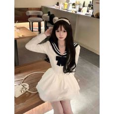 批发白色海军领<b class='q'>连衣裙</b>女春装日系甜美学院风高级感初恋显瘦蓬蓬公主裙