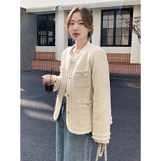 批发法式白色小香风开衫外套女<b class='q'>春</b>秋薄款高级感温柔短款小个子外穿上衣