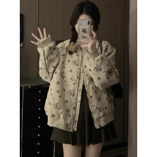 批发复古丝绒提花工艺休闲短款外套女<b class='q'>春</b>秋新款宽松百搭小众夹克棒球服