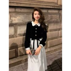 批发法式初恋<b class='q'>甜美</b>撞色连衣裙气质小礼服蓝色娃娃领长裙子小香风时尚女