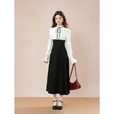 批发法式复古风假两件<b class='q'>连衣裙</b>女秋季新款气质收腰拼接<b class='q'>淑女</b>风设计感长裙
