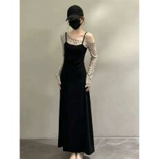 批发2026早秋季新款法式高级感大方得体女装穿搭斜肩<b class='q'>波点</b>内搭<b class='q'>连衣裙</b>子