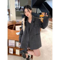批发夹棉灰色短款西装呢子大衣女秋冬季新款毛呢外套高级感小个子韩系