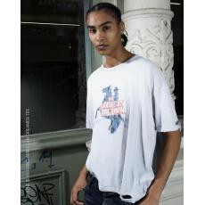 26年夏季新款字母牛仔骑士烫钻做旧破坏重磅宽松休闲T恤