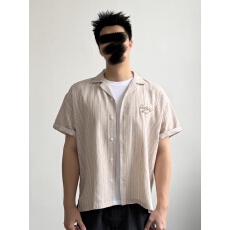 批发26夏季新款 <b class='q'>男</b>装 美式复古宽松古巴领夏威夷雅痞老钱风短袖衬<b class='q'>衫</b>