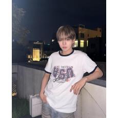 Grailz 26ss USA国旗印花撞色圆领宽松上衣夏季短袖tee男女同款