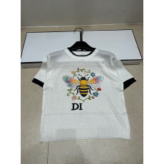 批发2026年夏季新款针织D字母蜜蜂短袖圆领套头宽松百搭女T恤上衣