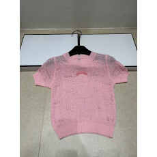 批发2026年夏季新款针织香牌植绒镂空短袖圆领套头宽松百搭女上衣潮品