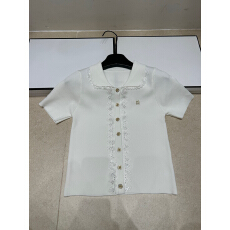 批发2026年夏季新款针织M字母牌蕾丝花边短袖套头休闲百搭女上衣潮品