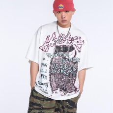 批发2026年夏季新款Hellstar地狱之星美式高街Vintage短袖<b class='q'>潮牌</b><b class='q'>T</b><b class='q'>恤</b>上衣