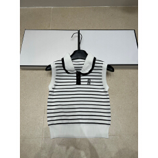 批发2026年夏季<b class='q'>新款</b>针织M牌字母条纹翻领无袖背心修身显瘦百搭女潮品