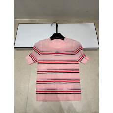 批发2026年夏季新款针织潮牌星球条纹短袖圆领T恤宽松百搭女上衣